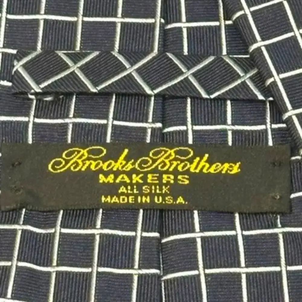 Brooks Brothers Makers Silk Tie Blue Window‎ Pane Check Silk Tie 3.75